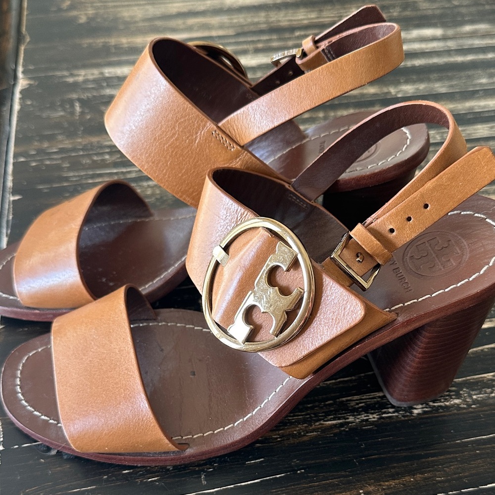Tory Burch Tan Leather Heeled Sandals